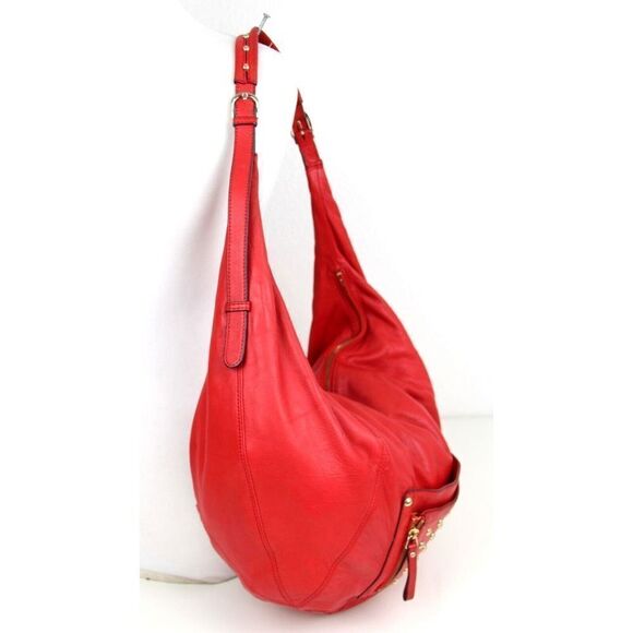 ROOMY HYPE RED GENUINE LEATHER STUDDED HOBO TOTE SHOULDER BAG HANDBAG PURSE - Picture 2 of 13